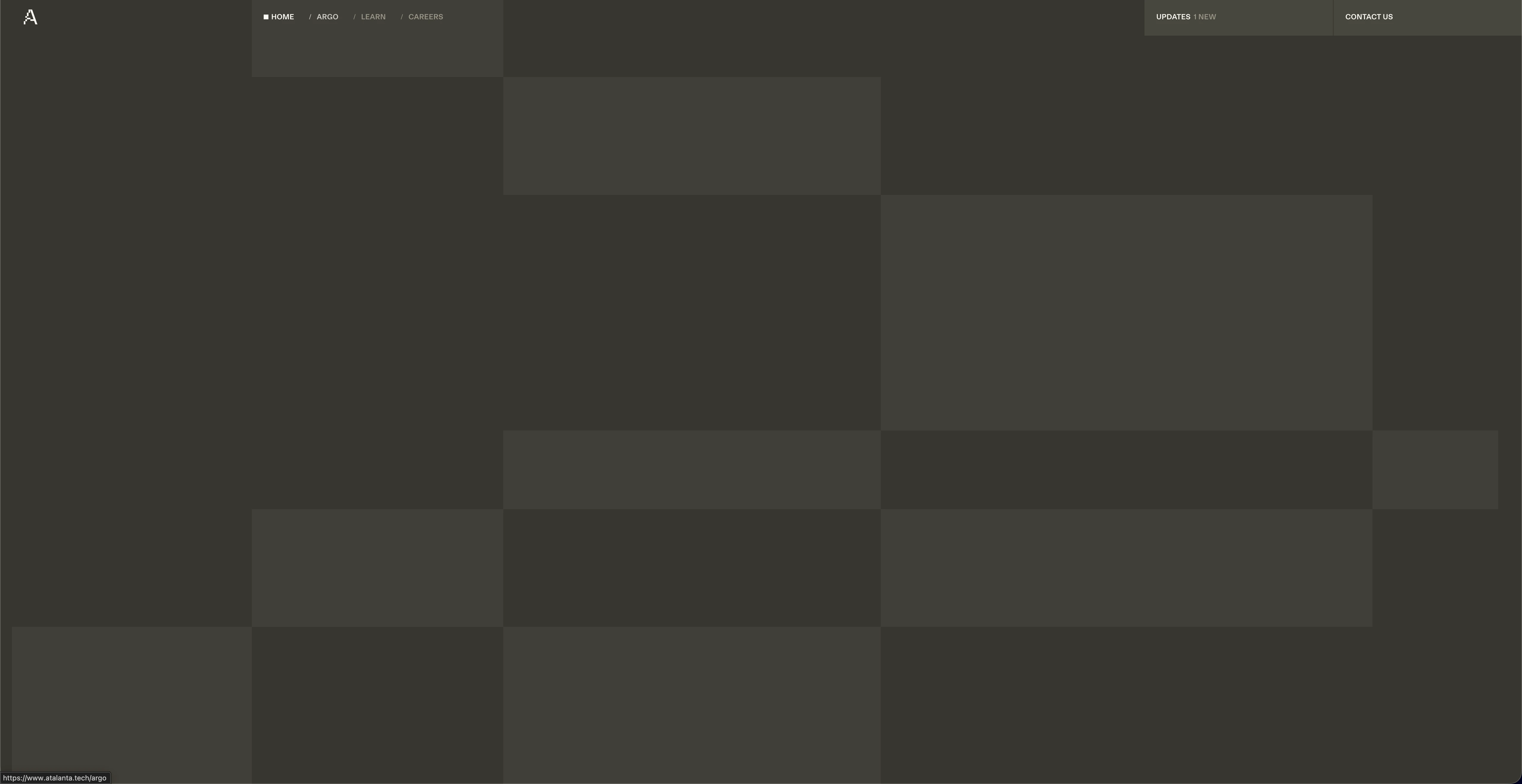 A second example of the procedural grid pattern used in Atalanta Tech’s page transitions, with a different arrangement of filled cells